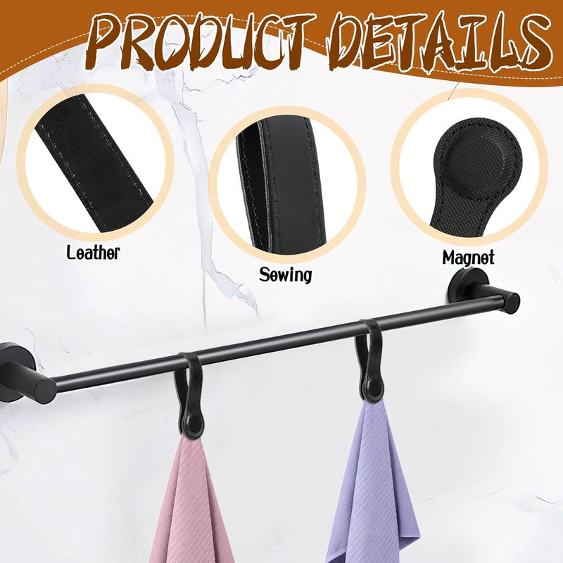 CODOHI 2PCS Genuine Leather Towel Clips for Kitchen, Magnetic Hand Clips, Towel Holder with Magnet for Rods and Racks, Bathroom Accessory (Black) - Image 3